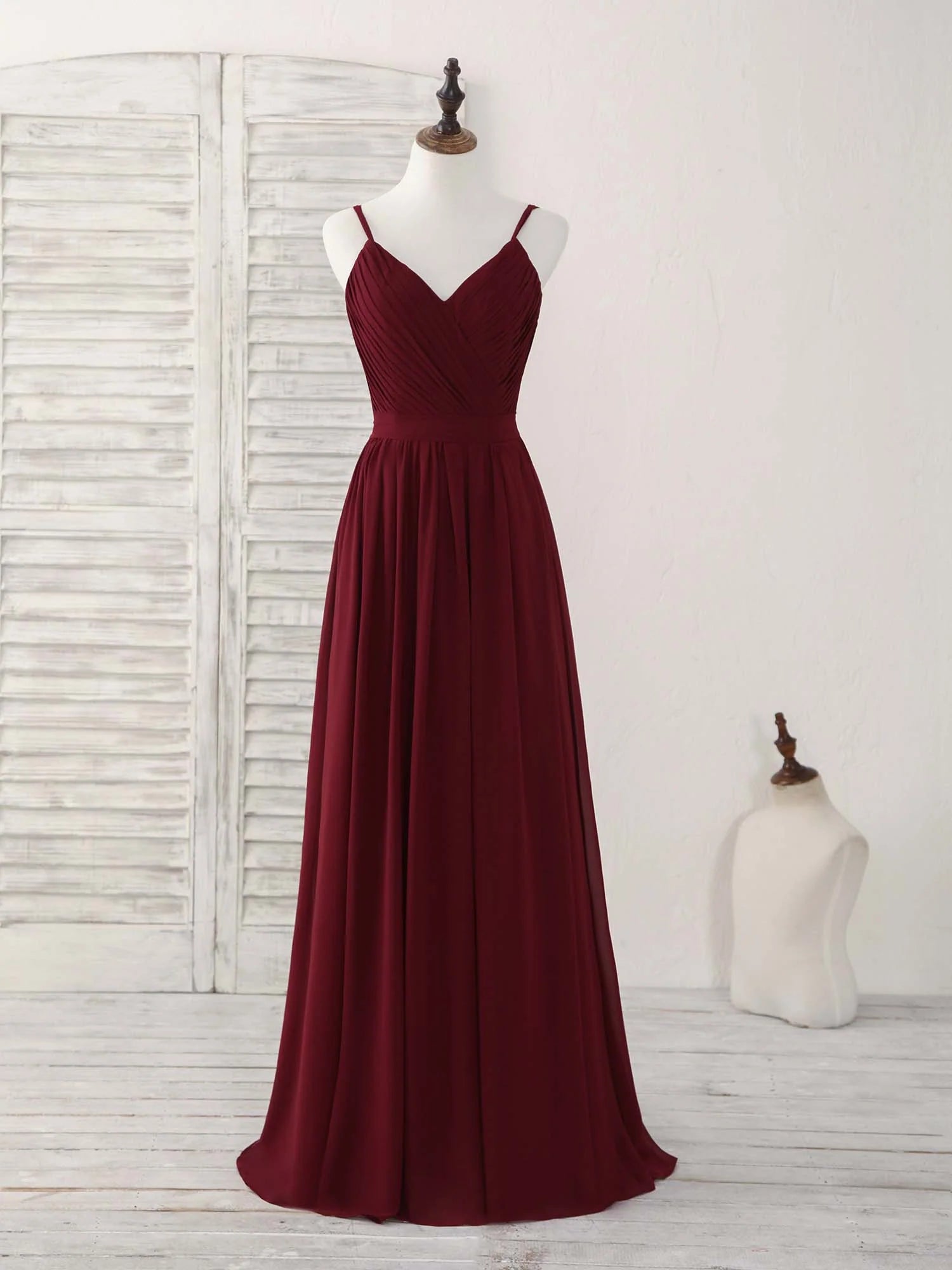 Buyishang Simple Burgundy Chiffon Long Prom Dress Burgundy Evening Dress Bridesmaid dress shop